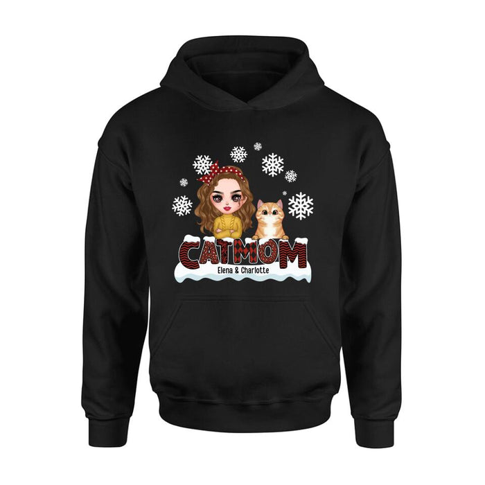 Personalized Cat Mom Winter T-shirt/Long Sleeve/Sweatshirt/Hoodie - Gift Idea For Cat Lover With Up to 4 Cats - Christmas/Winter Gift