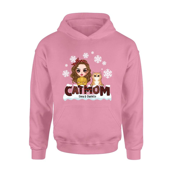 Personalized Cat Mom Winter T-shirt/Long Sleeve/Sweatshirt/Hoodie - Gift Idea For Cat Lover With Up to 4 Cats - Christmas/Winter Gift