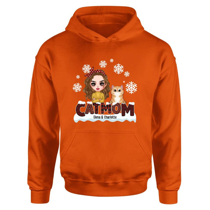 Personalized Cat Mom Winter T-shirt/Long Sleeve/Sweatshirt/Hoodie - Gift Idea For Cat Lover With Up to 4 Cats - Christmas/Winter Gift