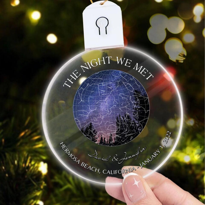 Personalized Couple Map Led Acrylic Ornament - Christmas/Anniversary Gift Idea For Couple - The Night We Met