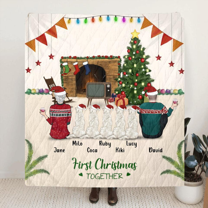 Personalized Christmas Quilt/Fleece Blanket - Gift for Couple, Husband and Wife, Dog/Cat Lovers - Up to 5 Pets