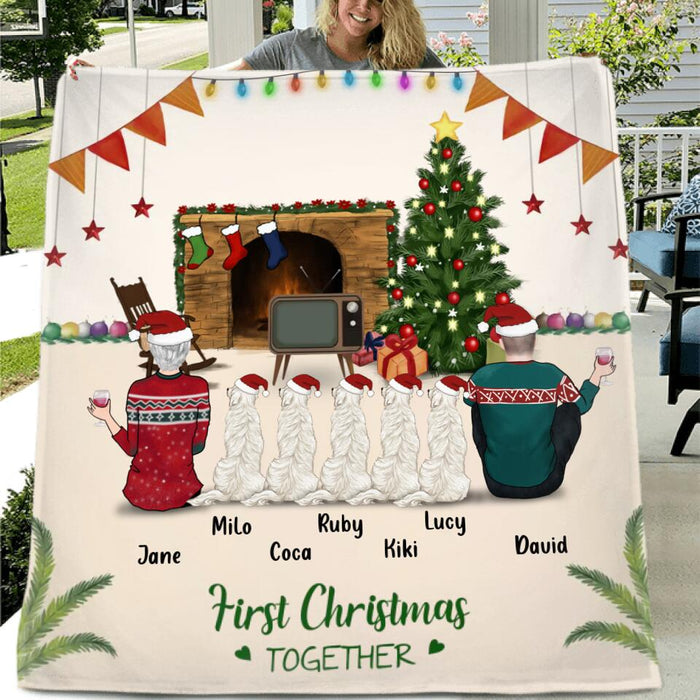 Personalized Christmas Quilt/Fleece Blanket - Gift for Couple, Husband and Wife, Dog/Cat Lovers - Up to 5 Pets