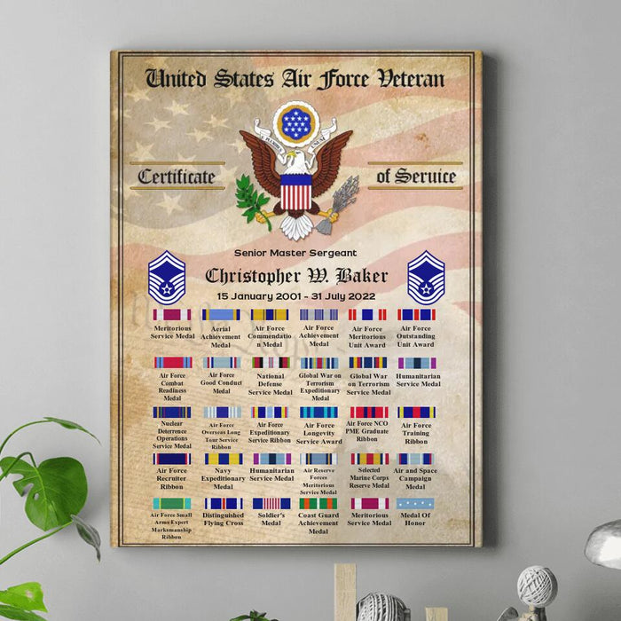 Personalized Veteran Certificate Canvas - Up to 30 Ribbons - Gift Idea For Veteran