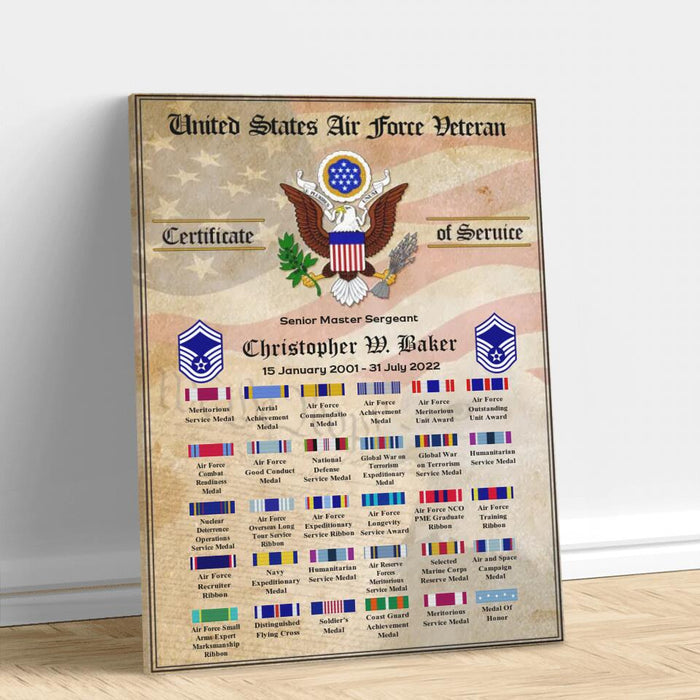 Personalized Veteran Certificate Canvas - Up to 30 Ribbons - Gift Idea For Veteran