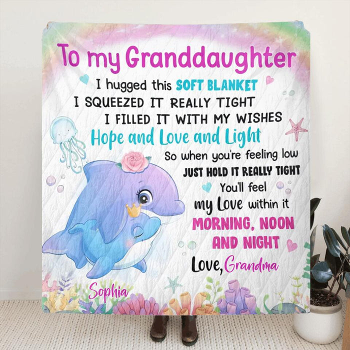 Personalized Grandma & Grandkid Sea Animal Fleece Throw Blanket/Quilt - Gift Idea For Granddaughter/Grandson - To My Granddaughter