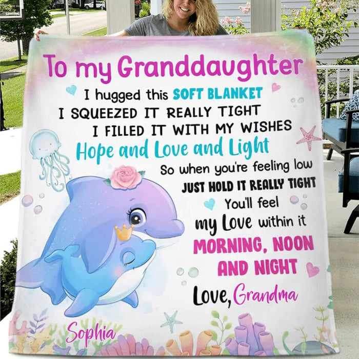 Personalized Grandma & Grandkid Sea Animal Fleece Throw Blanket/Quilt - Gift Idea For Granddaughter/Grandson - To My Granddaughter