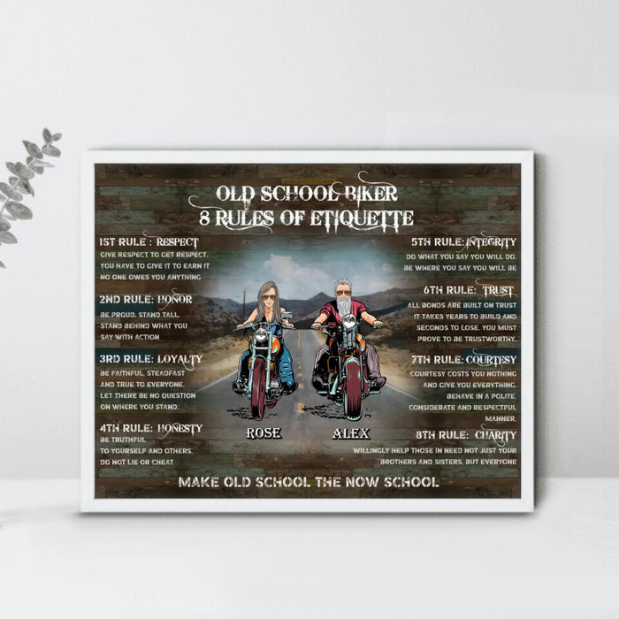 Personalized Rules Of Old School Biker Poster - Gift Idea For Biker Lovers/Friends - Up to 10 People - Old School Biker 8 Rules Of Etiquette