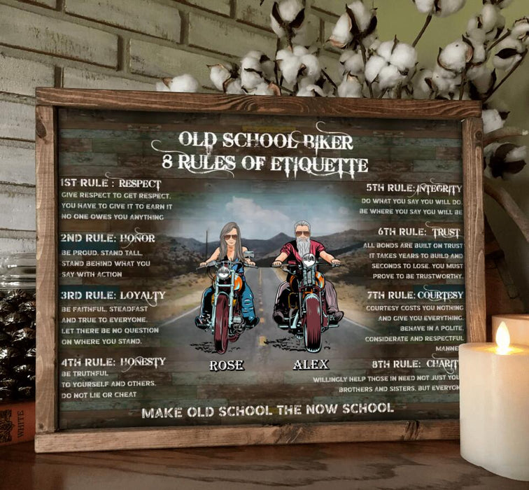 Personalized Rules Of Old School Biker Poster - Gift Idea For Biker Lovers/Friends - Up to 10 People - Old School Biker 8 Rules Of Etiquette