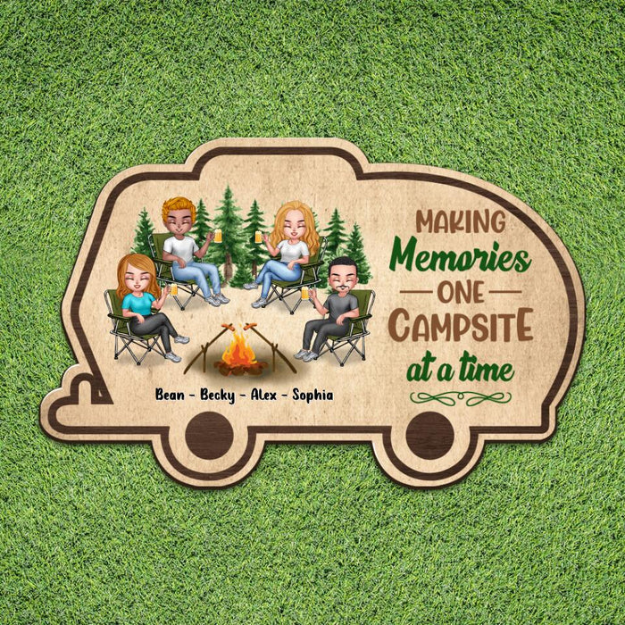 Personalized Camper Area Doormat - Gift For Camping Lovers/Friends with 4 People - Making Memories One Campsite At A Time