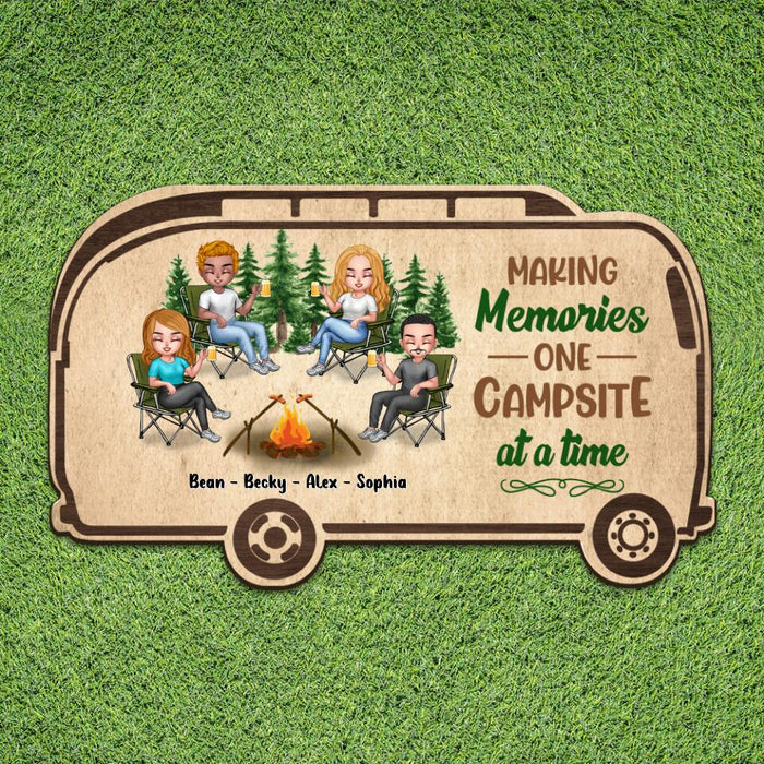Personalized Camper Area Doormat - Gift For Camping Lovers/Friends with 4 People - Making Memories One Campsite At A Time