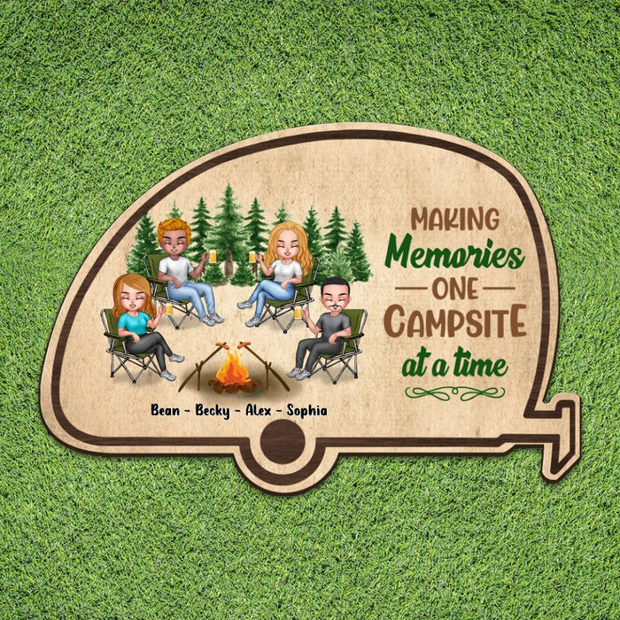 Personalized Camper Area Doormat - Gift For Camping Lovers/Friends with 4 People - Making Memories One Campsite At A Time
