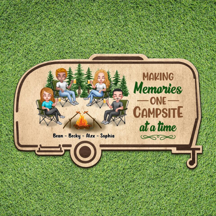 Personalized Camper Area Doormat - Gift For Camping Lovers/Friends with 4 People - Making Memories One Campsite At A Time