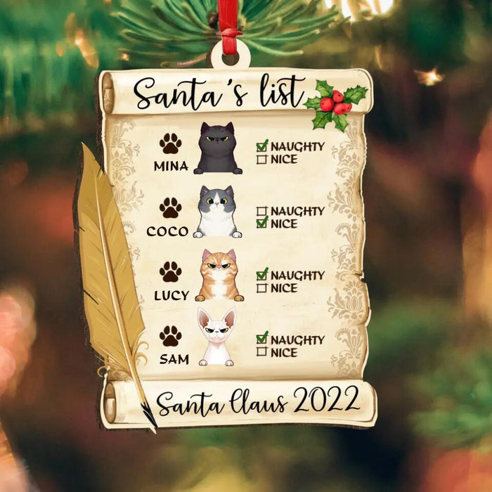 Personalized Santa's List Christmas Wooden Ornament - Christmas Gift Idea For Dog/Cat Lover - Up to 4 Dogs/Cats