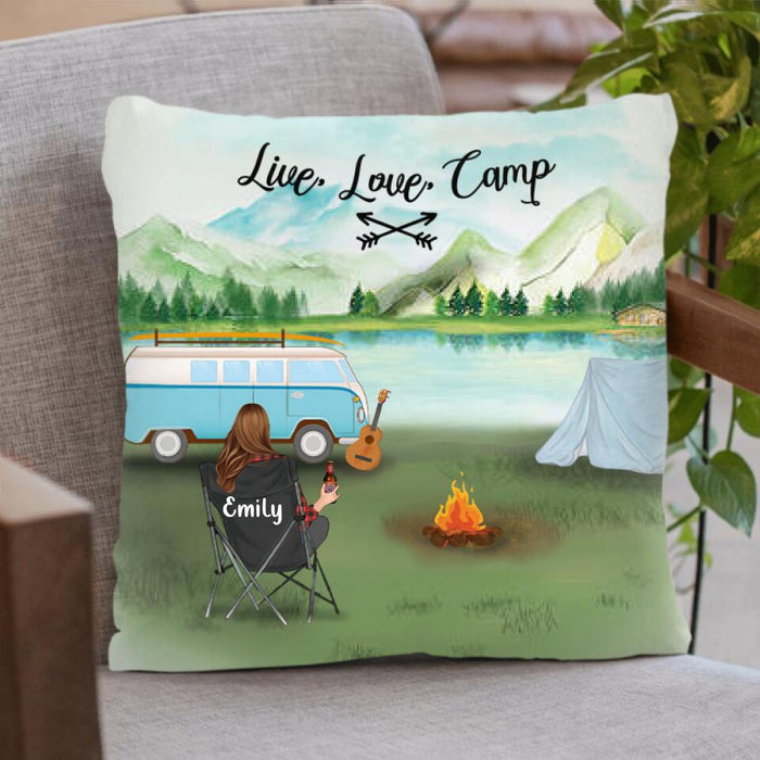 Personalized Camping Pillow Cover - Gift For Father's Day - Single Dad/Mom with up to 6 Kids and 2 Pets - Live, Love, Camp - Q3VZTZ
