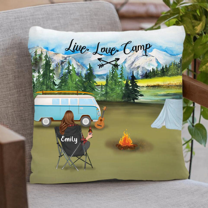 Personalized Camping Pillow Cover - Single Man/Woman With Up To 6 Pets, Single Parent With Up To 6 Kids And 2 Pets - Gift For Camping Lovers - ODH9UF