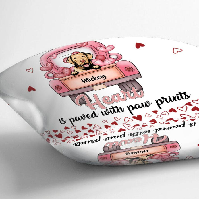 Personalized Dog Pillow Case - Gift Idea For Dog Lovers With Up to 5 Dogs - The Road To My Heart Is Paved With Paw Prints