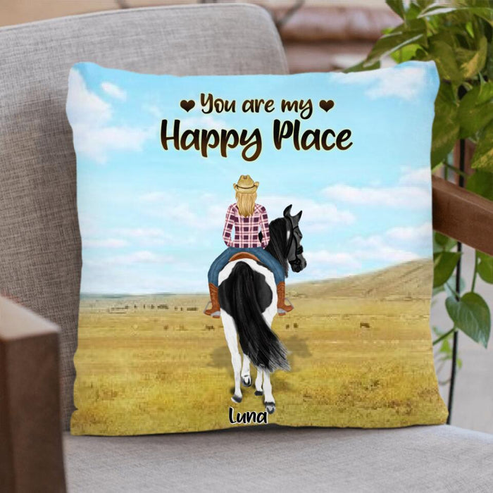 Personalized Horse Riding Pillow Cover - Best Gift For Horse Lover - You Are My Happy Place - TM5W8Q