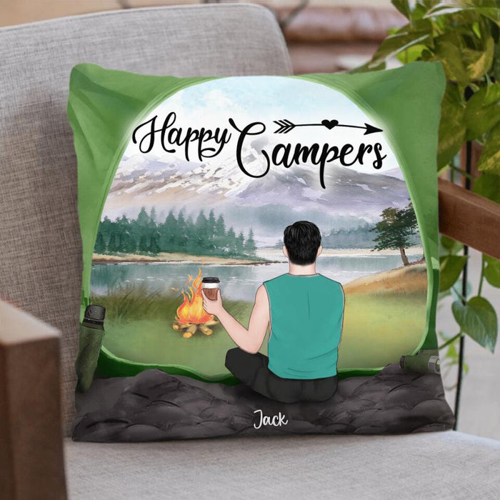 Personalized Dog Camping Pillow Cover - Man/Woman/Couple With Up to 3 Dogs - Best Gift For Camping Lover - View Inside The Tent