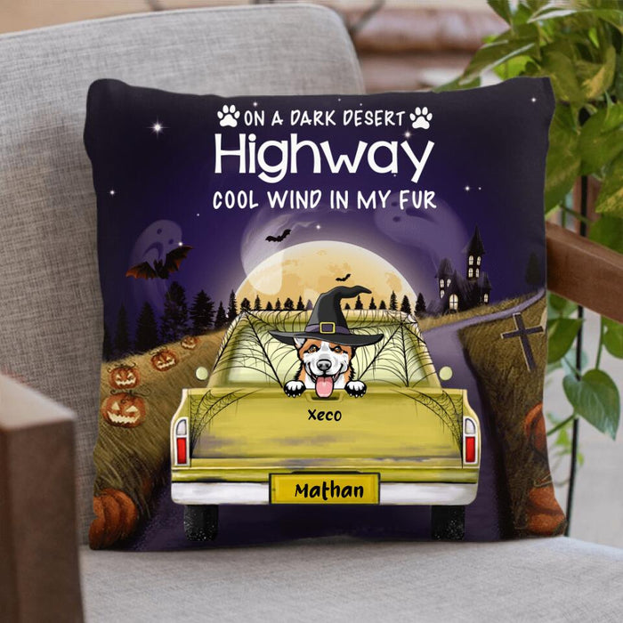 Personalized Halloween Pets On Car Pillow Cover/Cushion Cover - Up to 5 Pets - On A Dark Desert Highway Cool Wind In My Fur - NCEQ9H