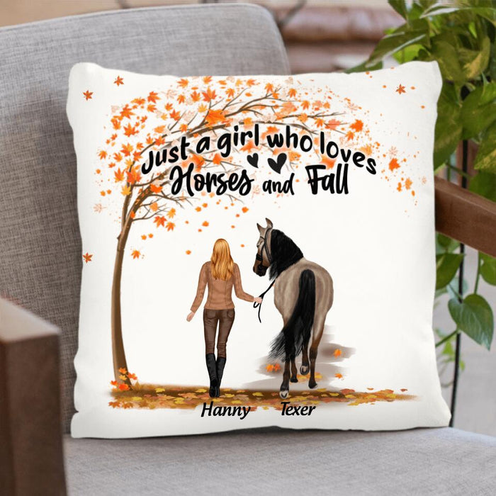Personalized Horse Mom In Autumn Pillow Cover - Girl With Up to 2 Horses - Best Gift For Horse Lover