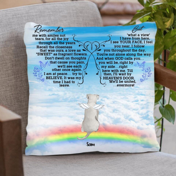 Personalized Memorial Pets Pillow Cover/Cushion Cover - Up to 5 Pets - Memorial Gift For Dog Lovers/Cat Lovers - Remember Me With Smiles Not Tears - AXSIO5