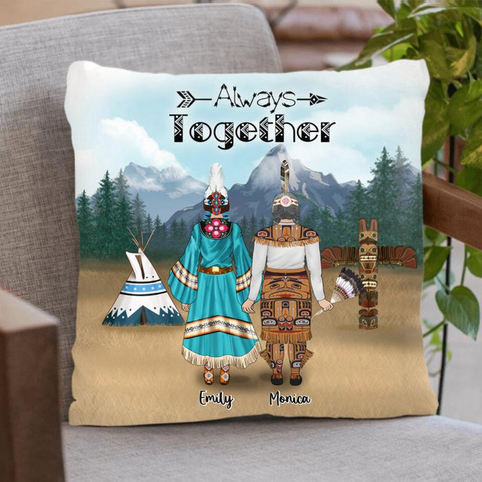 Personalized Pillow Case - Gift From Daughter To Mom - Native American Mother With Up to 2 Daughters - Always Together