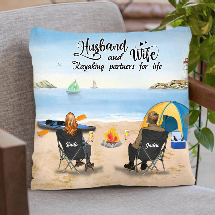 Personalized Kayak Camping Pillow - Couple With Up to 3 Dogs - This Is Our Happy Place