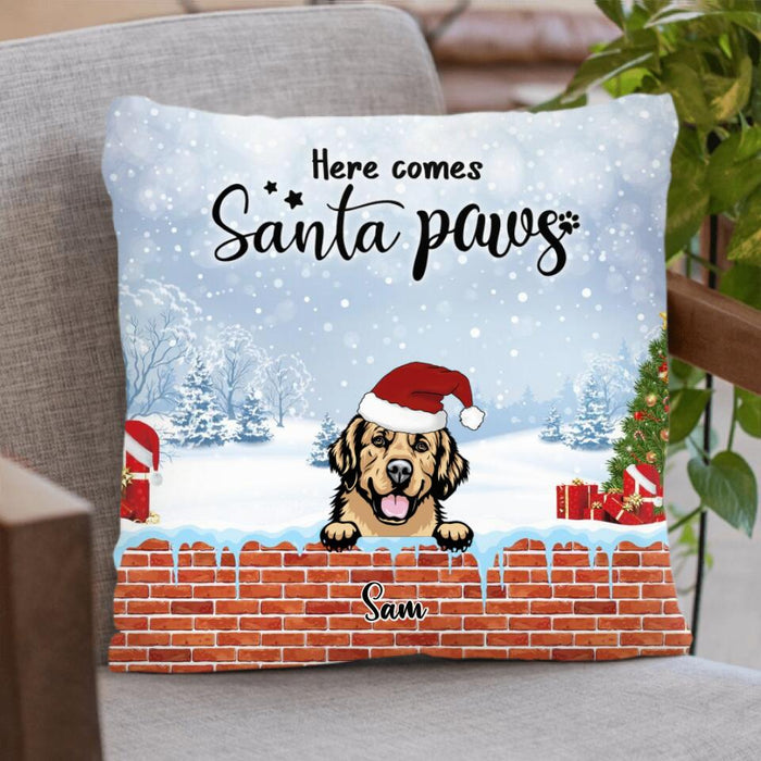 Personalized Dog In Chimney Pillow Cover - Up to 4 Dogs - Christmas Gift For Dog Lover - Here Comes Santa Paws - K6SJV1
