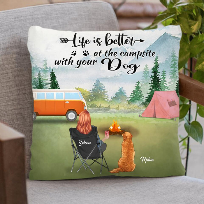 Personalized Dog Mom Camping Pillow Cover/Cushion Cover - Mom With Up to 4 Dogs - Best Gift For Dog Lovers