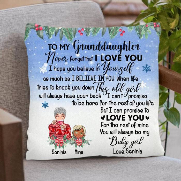 Personalized Grandma & Granddaughter Pillow Cover/Cushion Cover - Up to 4 Kids - You Will Always Be My Baby Girl