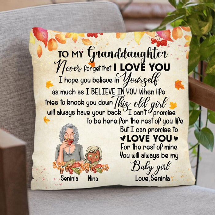 Personalized Grandma & Granddaughter Pillow Cover/Cushion Cover - Up to 4 Kids - To My Granddaughters Never Foget That I Love You