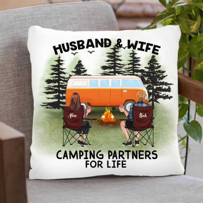 Personalized Camping Pillow Cover -  Up to 4 Pets - Best Gift For Camping Lover - Husband And Wife Camping Partners For Life