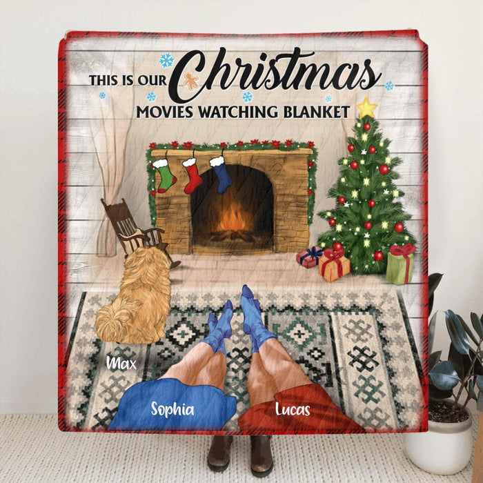 Personalized Couple Snuggle Pillow Cover/Quilt/Fleece Blanket - Couple With Up to 4 Dogs - Christmas Gift For Dog Lovers