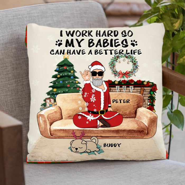 Personalized Christmas Pet Dad Quilt/Fleece Blanket/Pillow Cover - Man With Up to 4 Pets - Gift For Cat/Dog Lover - I Work Hard So My Babies Can Have A Better Life