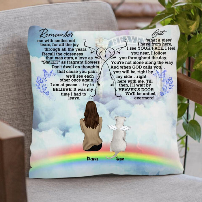 Personalized Memorial Pets Fleece/Quilt/Pillow Cover - Man/Woman With Up to 6 Pets - Memorial Gift For Dog Lovers/Cat Lovers - Remember me with smiles not tears- AXSIO5