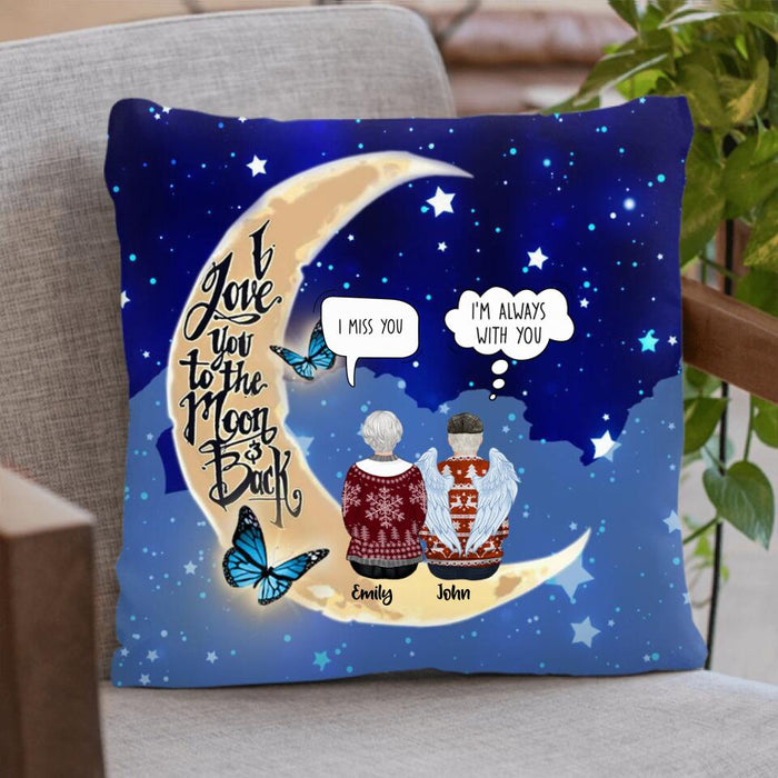 Personalized Family Memorial Pillow Cover - I Love You To The Moon And Back