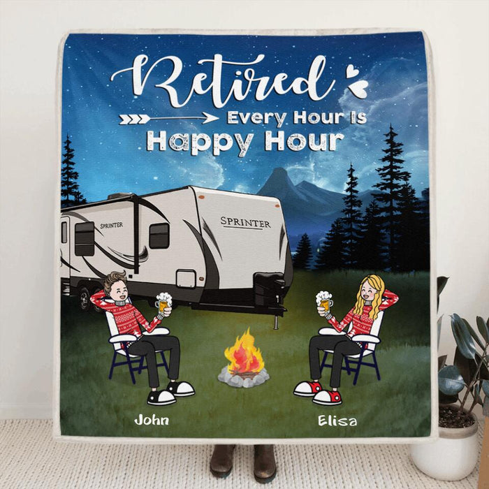 Personalized Night Camping With Friends Quilt/Fleece Blanket/Pillow Cover - Up to 6 People - Best Gift For Friends/Camping Lovers - Happy Campers
