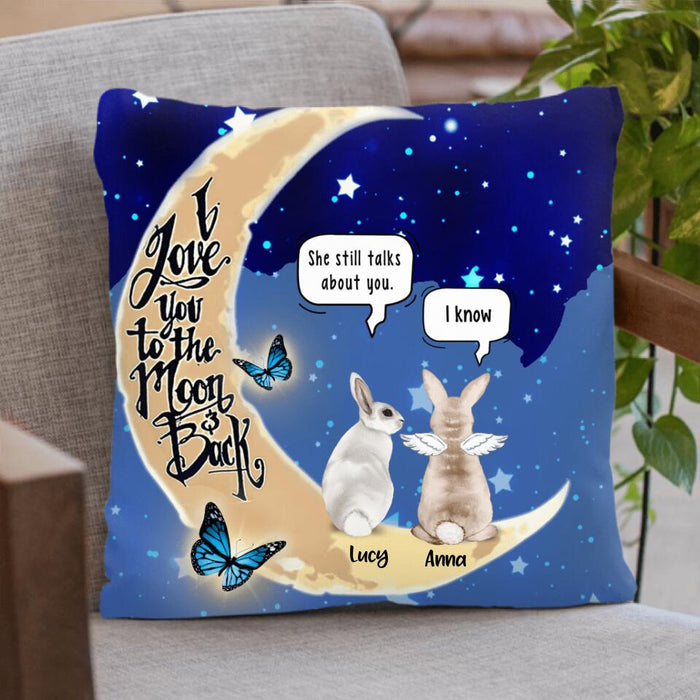 Personalized Rabbit Moon Memorial Pillow Cover/Quilt/Fleece Blanket - Up to 5 Rabbits - Memorial Gift Idea - I Love You To The Moon & Back