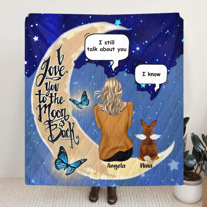 Personalized Memorial Rabbit Quilt/Fleece Blanket - Up to 4 Rabbits - Memorial Gift For Rabbit Lovers - I Love You To The Moon & Back