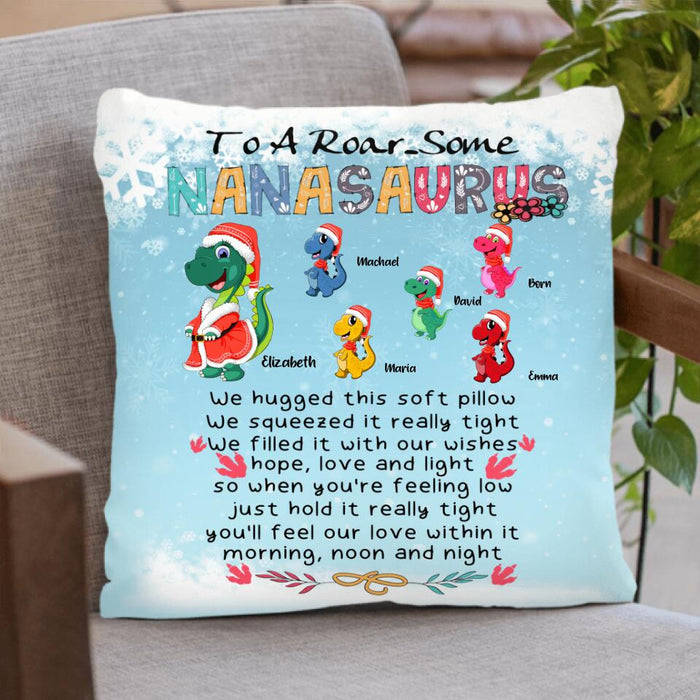 Personalized Grandma Dinosaurs Pillow Cover - Up to 5 Grandkids Dinosaurs - To A Roar Some Nanasaurus