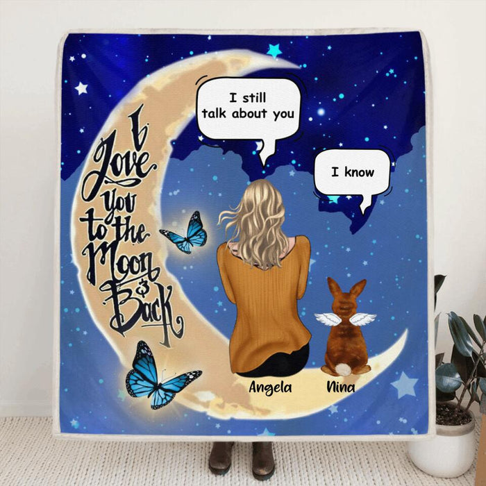 Personalized Memorial Rabbit Quilt/Fleece Blanket - Up to 4 Rabbits - Memorial Gift For Rabbit Lovers - I Love You To The Moon & Back