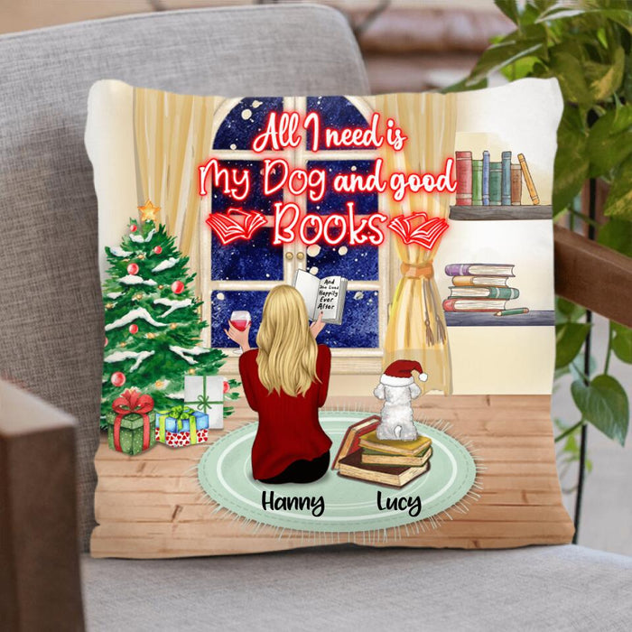 Personalized Christmas With Books And Pets Pillow Cover - Up to 6 Pets - Best Gift For Dog/Cat Lover - All I Need Is My Dogs And Good Books