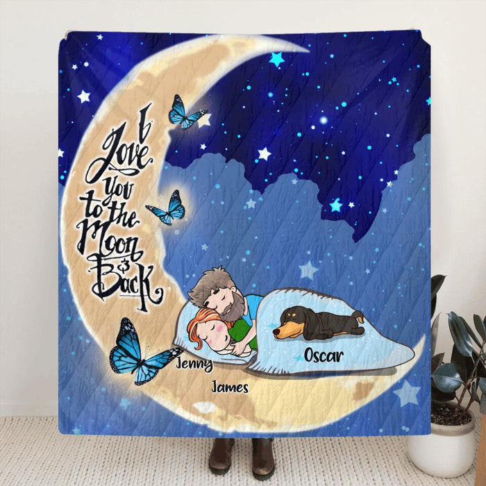 Personalized Sleep On Moon Quilt/Fleece Blanket/Pillow Cover - Up to 5 Pets - Best Gift For Dog/Cat Lover - I Love You To The Moon And Back