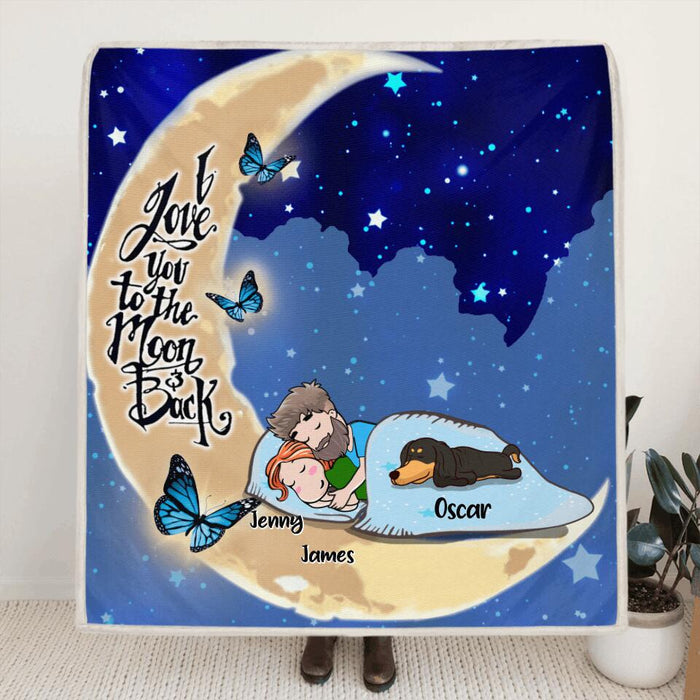 Personalized Sleep On Moon Quilt/Fleece Blanket/Pillow Cover - Up to 5 Pets - Best Gift For Dog/Cat Lover - I Love You To The Moon And Back