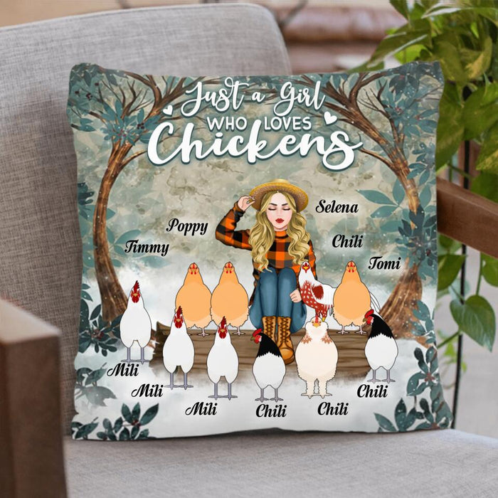 Personalized Just A Girl Who Loves Chickens Pillow Cover/Quilt/Fleece Blanket - Girl With Up to 10 Chickens