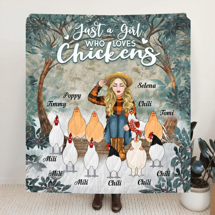Personalized Just A Girl Who Loves Chickens Pillow Cover/Quilt/Fleece Blanket - Girl With Up to 10 Chickens