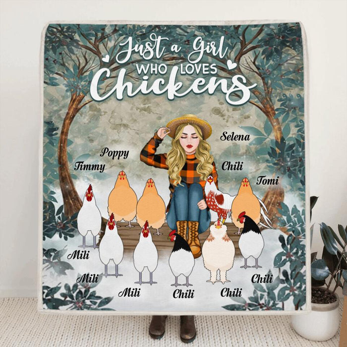 Personalized Just A Girl Who Loves Chickens Pillow Cover/Quilt/Fleece Blanket - Girl With Up to 10 Chickens
