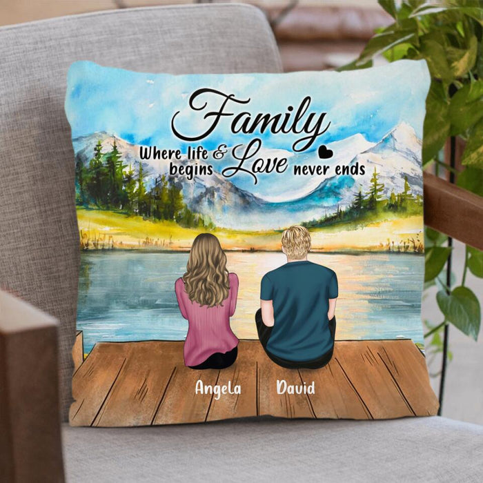 Personalized Family & Dog Pillow Cover - Couple/Parents With Up to 3 Kids And 4 Dogs - Gift Idea For Dog Lover - Family
Where Life Begins And Love Never Ends