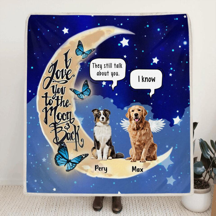 Personalized Dog Moon Memorial Pillow Cover & Quilt/Fleece Blanket - Up to 5 Dogs - Memorial Gift For Dog Lover