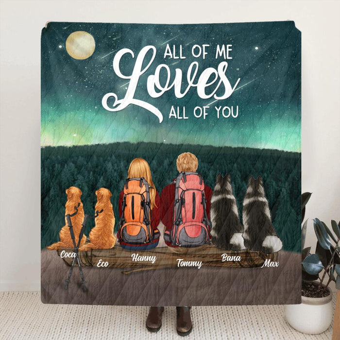 Personalized Camping Blanket/Pillow Cover - Gift For Couples, Camping Lovers, Dog Lovers - Up to 4 Dogs - Dogs & Couple Camping Fleece/Quilt/Pillow Cover Cushion Cover - All of me loves all of you